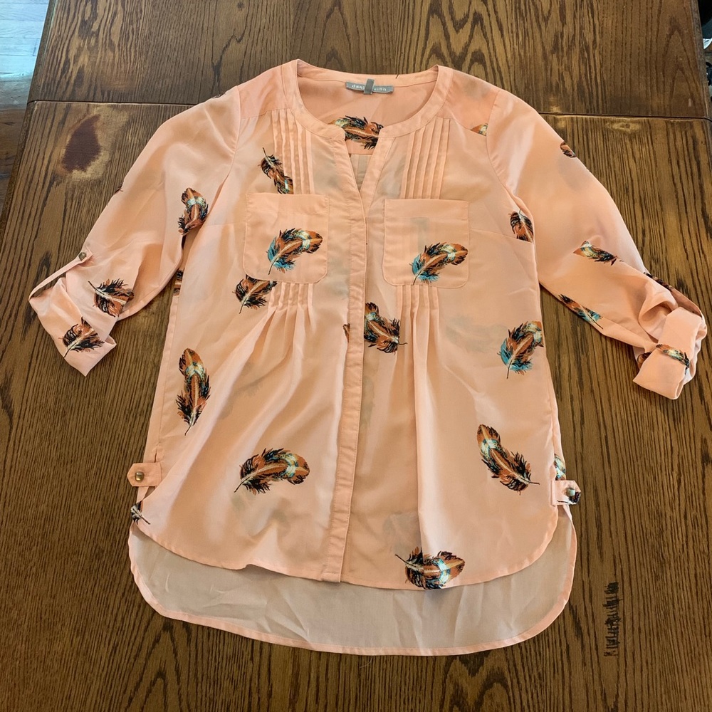 Daniel Rainn silk blouse in pink with feathers